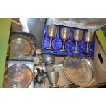 Metalware - a set of four plated goblets,