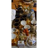 Ceramics - Bavarian gilt tea service; continental novelty vases; Leonardo Collection figures;