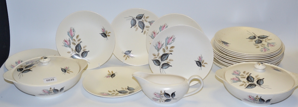 A Meakin dinner service, for six, comprising dinner, dessert and side plates,