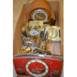 Clocks and barometers - an oak mantel clock; an anniversary clock with glass dome;