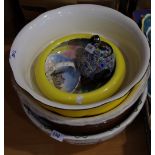 Ceramics - wash bowls, decorated in yellow, flowers, etc.