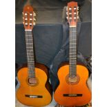 An Encore acoustic guitar; another,