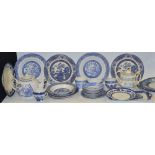 Blue and White Ceramics - Victorian Flow Blue plates; Willow pattern dinner and teaware;