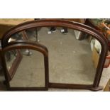 A Victorian mahogany arched rectangular dressing mirror;