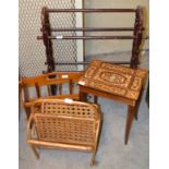 An Italian 'marquetry' musical sewing table; towel rail;