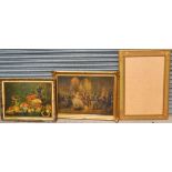 A large decorative print of an Old Master Still Life, gilt frame, 69cm x 92cm; larger gilt frames,