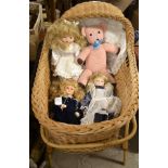 A wicker crib; collector's dolls; etc **All lots in this sale are subject to a maximum of £2.