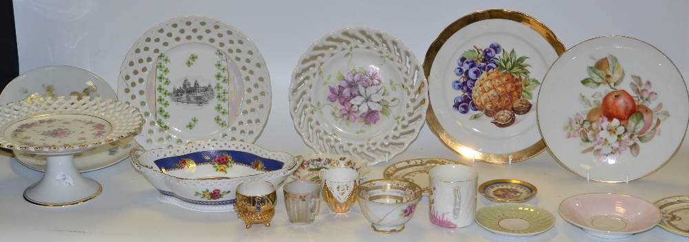 Continental Ceramics - a quatrefoil dish; ribbon plates and comport; cabinet cups and saucers;