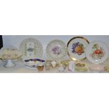 Continental Ceramics - a quatrefoil dish; ribbon plates and comport; cabinet cups and saucers;