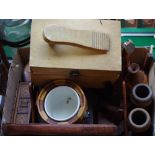 Treen- carved wooden tray, biscuit barrel, vases, wooden box etc.