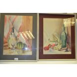 English School (20th Century) A Pair, Still Life, Bottles and Vegetables, watercolours,