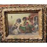 English School (19th Century) A Monkey Plays the Dogs oil on canvas, 28cm x 38cm,