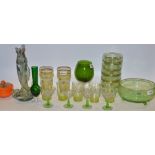 Coloured Glassware - a green glass fruit set,