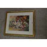 Ann Blockley, Hollyhocks and Lilies, Signed, Watercolour, 36cm x 48cm,