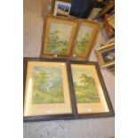 Prints - a pair of coloured prints, Country Tracks, ornate gilt frames; another pair,