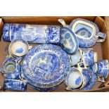 Blue and White Ceramics - a Spode Italian boat shaped tea pot, conforming tea cups,