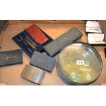 Boxes and Objects - large optical magnifying glass; American Rosin Standard Grades 1920,