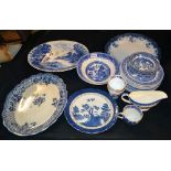 Blue and White, various, including Willow pattern, flow blue,