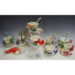 Franz Porcelain Collection - various cups & saucers with conforming spoon including Clove, Sage,