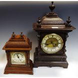 An early 20th century mahogany 17 day mantel clock, porcelain dial, by H.A.