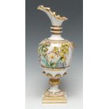 A Bloor Derby ewer, encrusted with colourful flowers, gilt borders, 31.
