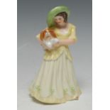 A Royal Crown Derby figure, Marjorie, with Spaniel, yellow dress, 16cm high,