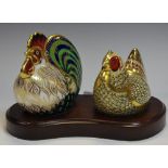 A Royal Crown Derby paperweight, Farmyard Cockerel, printed mark, 361/5000; another, Farmyard Hen,