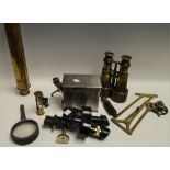 Boxes and Objects - a pair of early 20th century brass field glasses; other optical equipment;