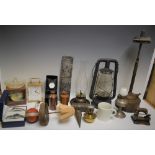 Boxes and Objects - a ships compass; carriage clock, oil lamps, Parker pen, watches, cameras,