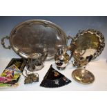 Plated ware including Victorian tea pots, trays,