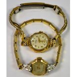 A lady's 9ct gold cased Avia wristwatch, rolled gold strap; a gold plated cocktail watch,