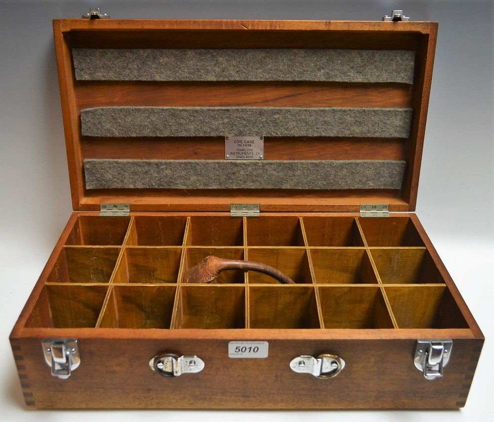 A Marconi Instruments Ltd mahogany coil case box