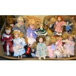 Collector's Dolls - assorted porcelain head dolls, in 19th century dress; etc,