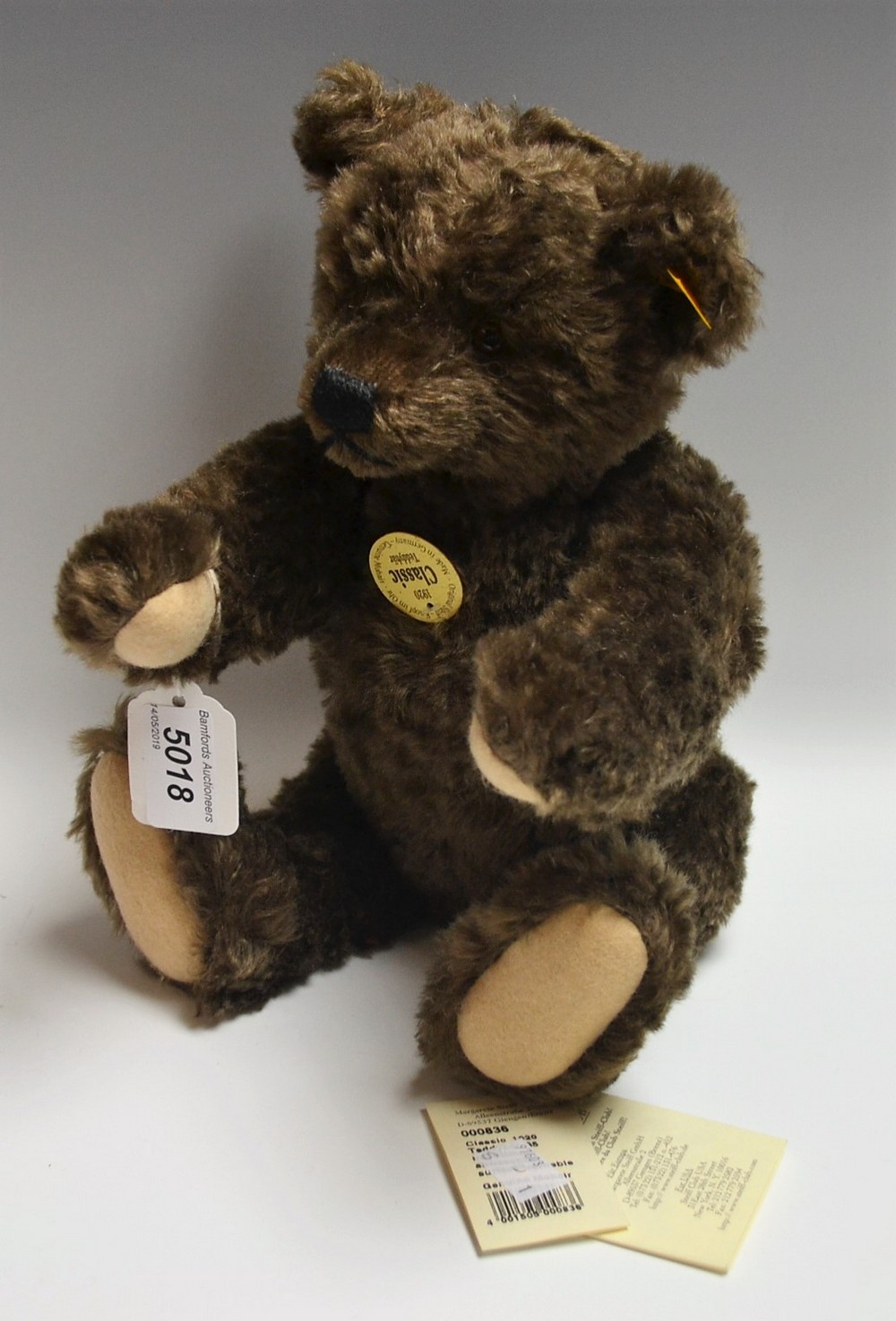 A Steiff teddy bear, classic 1920's style, brown mohair, with growler,