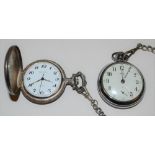 A Santima hunter pocket watch, the case embossed with steam locomotive, with Albert chain; another,
