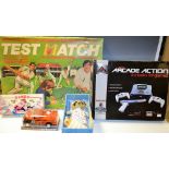 Toys and Juvenalia - Mega Arcade Action game console, boxed; Test Match Cricket Game,