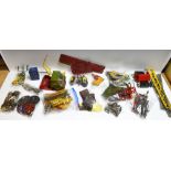 Meccano - an assortment of pieces, Magic Motor with box, wheels,