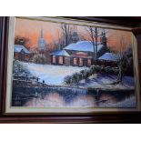 Dallas (20th century) Cracked Ice Pond and Cricketers Arms signed, oil on board,