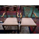 A pair of Chippendale Revival open armchairs,