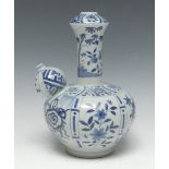 A Chinese kendi, painted in tones of underglaze blue with leafy sprigs,