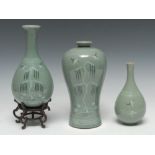 A Korean celadon crackle ground porcelain garniture,