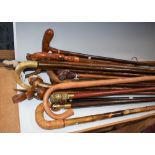 Walking Canes - nineteen canes, including a hedgerow cane, carved mouse; a flask cane,