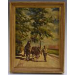 Cypriot School Man with a Horse Drawn Cart indistinctly signed, oil on board, 40cm x 29.