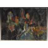 Abstract School (mid 20th century) The City at Night indistinctly signed 'de Rhodes' ?, dated 1963,