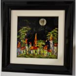 Christopher Bell (contemporary) Village Scene signed, fused glass,