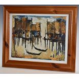 Choo Kong The Stilt Houses signed, oil on board,