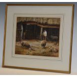 Bertha Rhodes Tending the Sheep Barn signed, watercolour, 25.