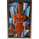 Cubist School (20th century) Three Feminine Forms oil on board, titled to verso, 50.5cmx 30.