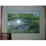 Verina Warren Memories Cascade from glass depths of crystal green A silk embroidered watercolour on