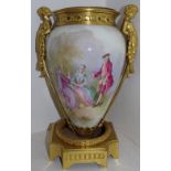 A Continental gilt metal mounted ovoid vase, painted by Chabry, signed,